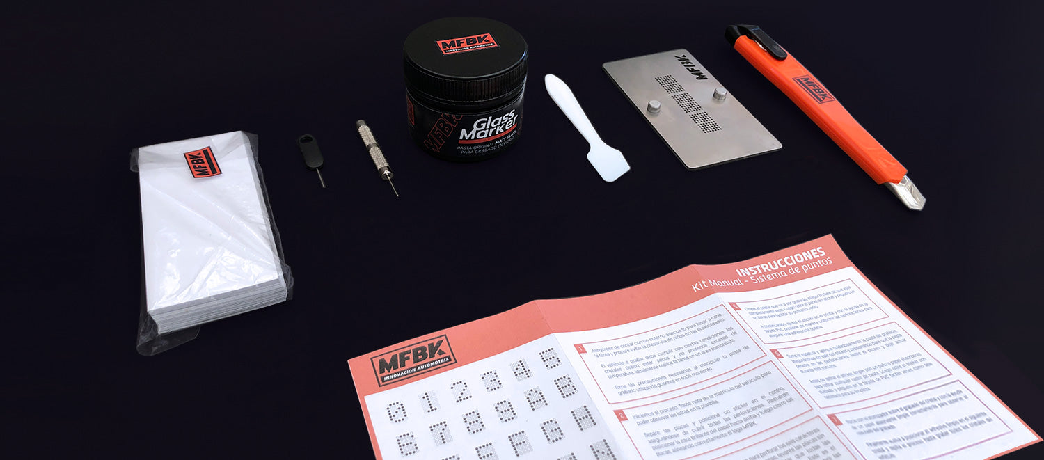 Kit de grabado de patentes en vidrio y espejo de autos con ácido - sistema de puntos - Ley 21601