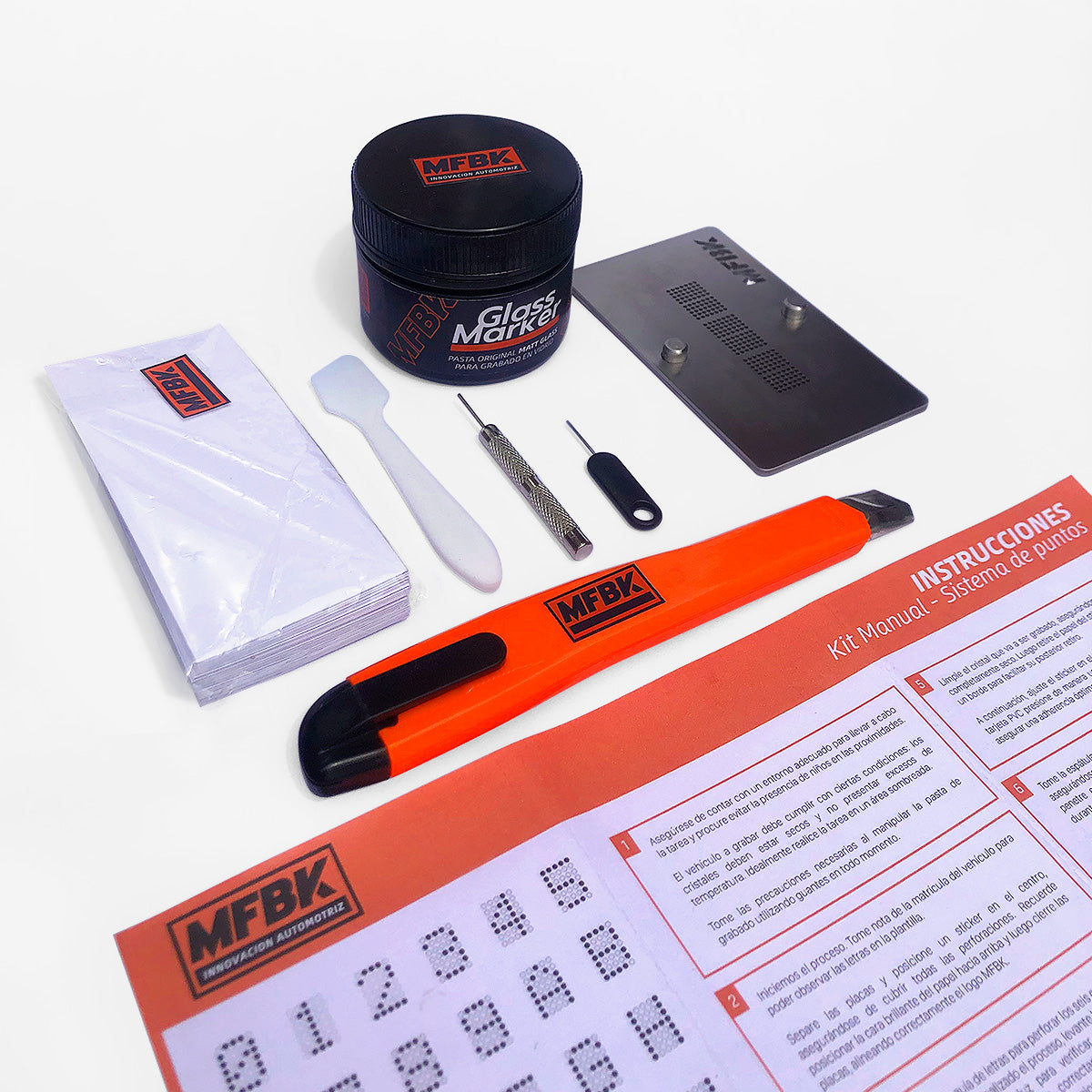 Kit de grabado de patentes en vidrio y espejo de autos con ácido - sistema de puntos - Ley 21601